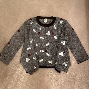 Opening ceremony flower embroidery, red dot print, kimono style cropped sweater